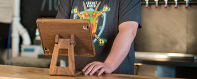 Wooden iPad Stand at Locust Cidery